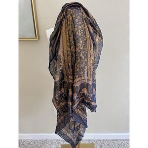 Boho Scarf Navy Copper Metallic Cotton Festival Bird Print Hippie India New